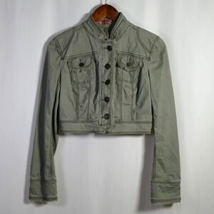 VTG No Boundaries Juniors Y2K Military Utility Jacket Size M Cropped Army Grunge
